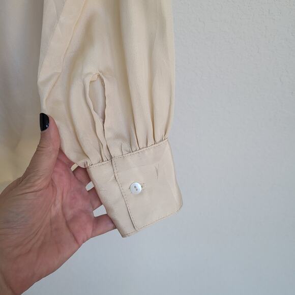 Shirt Strings California Vintage Blouse Top Womens Medium Beige Long Sleeve - Picture 7 of 11